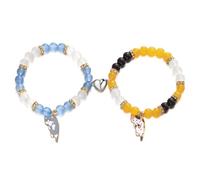 TTPSRY 2 Piezas Pulsera Elástica Cuentas Piedra Natural Cierre Magnético Corazón Colgante Gato Amuleto Brazalete Ajustable Mujer