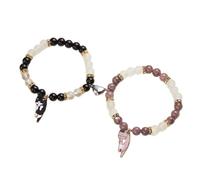TTPSRY 2 Piezas Pulsera Elástica Cuentas Piedra Natural Cierre Magnético Corazón Colgante Gato Amuleto Brazalete Ajustable Mujer