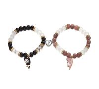TTPSRY 2 Piezas Pulsera Elástica Cuentas Piedra Natural Cierre Magnético Corazón Colgante Gato Amuleto Brazalete Ajustable Mujer