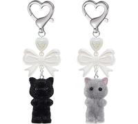 TTPSRY 2 Unidades Llavero Corazón Plateado Colgante Gatito Peluche Lazo Decorativo Accesorio Bolso Mochila