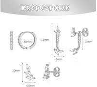 TTPSRY 3 Pares Pendientes Mujer Cristal Brillante Aros Pequeños Ear Jacket Circonita Elegante Joyería Delicada Dorado