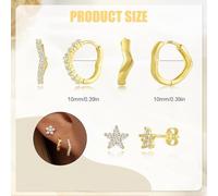 TTPSRY 3 Pares Pendientes Mujer Cristal Brillante Aros Pequeños Ear Jacket Circonita Elegante Joyería Delicada Dorado