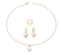 TTPSRY 3 Piezas Conjunto Joyas Corazón Perla Elegante Collar Pendientes Anillo Mujer Accesorios Brillantes Juego Completo Adornos Femeninos