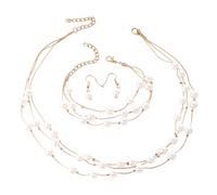 TTPSRY 3 Piezas Conjunto Joyas Perlas Multicapa Collar Pulsera Pendientes Elegante Adorno Mujer Cadena Fina Accesorios Boda Ceremonia