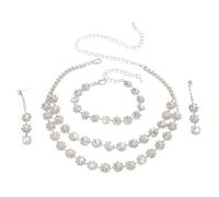 TTPSRY 3 Piezas Conjunto Joyería Mujer Collar Doble Capa Cristal Brillante Pendientes Largos Pulsera Elegante Nupcial Fiesta Ceremonia