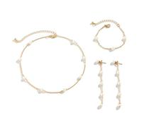 TTPSRY 3 Piezas Joyería para Mujer Collar Pulsera y Pendientes de Perlas Ajustables Colgantes Delicados para Uso Diario y Ocasiones Especiales (Oro)