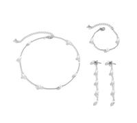 TTPSRY 3 Piezas Joyería para Mujer Collar Pulsera y Pendientes de Perlas Ajustables Colgantes Delicados para Uso Diario y Ocasiones Especiales (Plata)