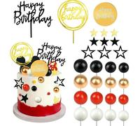 TTPSRY 34 Piezas Mini Globos Decoración para Tartas Decoración para Tartas Cumpleaños con "Happy Birthday" Decoración para Fiestas de Cumpleaños de Niños y Niñas(Rojo, Negro, Blanco y Dorado）