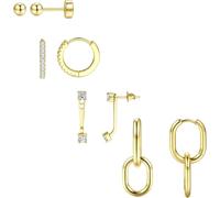 TTPSRY 4 Pares Pendientes Oro Mujer Aros Pequeños Circonita Huggie Aro Eslabón Bola Elegantes Joyería Minimalista