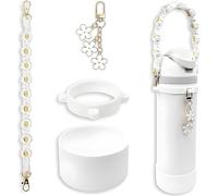TTPSRY 4 Piezas Accesorios Botella Agua Margarita Correa Tejida Colgante Floral Anillo Silicona Funda Protectora Termo Reutilizable