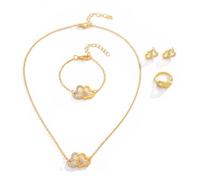TTPSRY 4 Piezas Conjunto Joyas Corazones Entrelazados Collar Pulsera Anillo Pendientes Cristales Brillantes Cadena Ajustable Accesorios Mujer