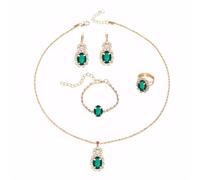 TTPSRY 4 Piezas Conjunto Joyas Gota Ovalada Cristal Brillante Collar Pendientes Pulsera Anillo Mujer Elegante Adorno Complemento