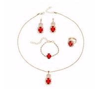 TTPSRY 4 Piezas Conjunto Joyas Gota Ovalada Cristal Brillante Collar Pendientes Pulsera Anillo Mujer Elegante Adorno Complemento