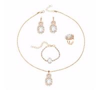 TTPSRY 4 Piezas Conjunto Joyas Gota Ovalada Cristal Brillante Collar Pendientes Pulsera Anillo Mujer Elegante Adorno Complemento