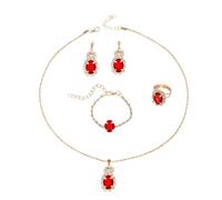 TTPSRY 4 Piezas Conjunto Joyas Gota Ovalada Cristal Brillante Collar Pendientes Pulsera Anillo Mujer Elegante Adorno Complemento