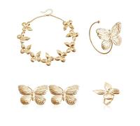 TTPSRY 4 Piezas Conjunto Joyas Mariposa Collar Pulsera Anillo Pendientes Mujer Accesorios Elegantes Decorativos Metálicos