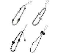 TTPSRY 4 Piezas Correa Colgante Teléfono Cristal Cubo Corazón Lazo Perla Oso Fresa Decorativo Cadena Móvil Elegante Adorno Muñeca