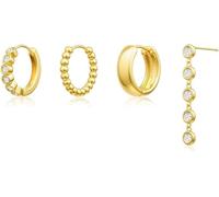 TTPSRY 4 Piezas Pendientes Aro Pequeños Circonita Chapado Oro 14k Elegantes Aros Huggie Brillantes Joyería Mujer