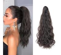 TTPSRY 50cm Peluca Mujer Coleta Postiza de Ondas de Agua Extensiones de Pelo Natural con Clip Ideal para Volumen y Estilo Moño y Coletas Disponibles(Marrón negro)