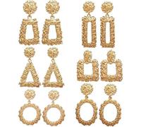 TTPSRY 6 Pares Pendientes Geométricos Texturizados Vintage Colgantes Dorados Metálicos Joyería Elegante Mujer