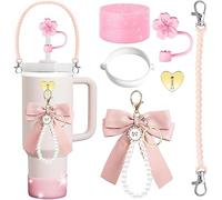 TTPSRY 6 Piezas Colgante Decorativo Lazo Perlas Accesorios Pajitas Reutilizables Vaso Termo Botella Bebida Adorno Elegante