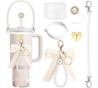 TTPSRY 6 Piezas Colgante Decorativo Lazo Perlas Accesorios Pajitas Reutilizables Vaso Termo Botella Bebida Adorno Elegante