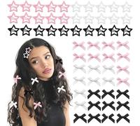 TTPSRY 60 Piezas Mini Lazos Clips de Estrella, Set de Horquillas BB con Estrellas y Lazos de Satén, Accesorios para el Pelo para Niñas Mujeres Niños, Ligeros y Versátiles, 3 Colores (Rosa/Negro/Blanco