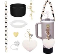 TTPSRY 7 Piezas Botella Agua Térmica Acero Inoxidable Pajita Reutilizable Correa Floral Decorativa Corazón Peluche Llavero Perla Accesorios Termo