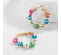 TTPSRY Aros Circulares Flores Multicolores Cuentas Tejidas Artesanales Joyería Bohemia Pendientes Decorativos Mujer
