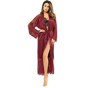 TTPSRY Bata Mujer Verano Satén Largo Robe Kimono Encaje Elegante Albornoz Ducha Pijamas Casa Suave Cómodo Batas