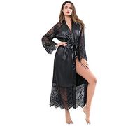 TTPSRY Bata Mujer Verano Satén Largo Robe Kimono Encaje Elegante Albornoz Ducha Pijamas Casa Suave Cómodo Batas