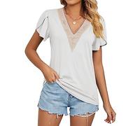 TTPSRY Blusas para Mujeres Cuello en V Camiseta de Manga Corta para Mujer Color Sólido Blusa Suelta de Verano Tops Casual T Shirt