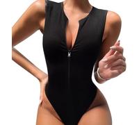 TTPSRY Body sin Mangas Mujer Sexy Acanalado con Cremallera Bodysuit Elegante Moldeador Reductor Top Faja Moldeadora Reductora Vientre Plano Fit Monos de Vestir Camiseta Verano