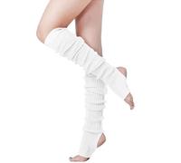 TTPSRY Calentadores Piernas Mujer Invierno Punto Crochet Rodilla Alta Piernas más Altas con Orificio para el Talón Calcetines Puños Botas para Tobillo Deportes de Baile Yoga(Blanco,70cm)