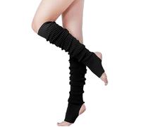 TTPSRY Calentadores Piernas Mujer Invierno Punto Crochet Rodilla Alta Piernas más Altas con Orificio para el Talón Calcetines Puños Botas para Tobillo Deportes de Baile Yoga(Negro,50cm)