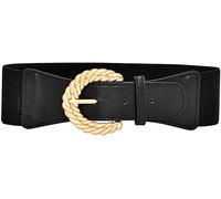 TTPSRY Cinturón Elástico Negro Hebilla Trenzada Dorada Ajustable Decorativo Elegante Accesorio Mujer Estilo Vintage Complemento Vestido