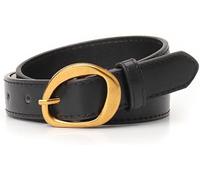 TTPSRY Cinturón Mujer Oval Hebilla Dorada Piel Elegante Costura Visible Ajustable Clásico Vintage Delgado Casual
