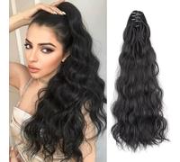 TTPSRY Cola Caballo Ondulada Postizo Extensión Cabello Sintético Largo Rizado Natural Pinza Garra Volumen Instantáneo