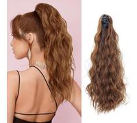 TTPSRY Cola Caballo Ondulada Postizo Extensión Cabello Sintético Largo Rizado Natural Pinza Garra Volumen Instantáneo