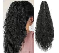 TTPSRY Coleta Postiza Pelo Natural con Pinza Cola Postiza Largo Ondulado Rizado Sintética Extensiones Coleta Postizos de Pelo para Mujeres 50 cm（Negro）