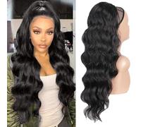 TTPSRY Coleta Postiza Rizada Pelo con Drawstring 60 CM Largas Natural Cola de Caballo Hair Extensiones Ondulado Ponytail Sintético Extension para Mujeres（Negro）