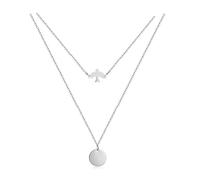 TTPSRY Collar Mujer Doble Capa Colgante Elefante Medallón Cadena Plata Colgantes Mujer Joyería Acero Inoxidable Collares Regalo Cumpleaños Navidad Aniversario