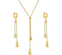 TTPSRY Conjunto Collar Pendientes Lágrima Cascada Elegante Joyería Mujer Dorado Acero Inoxidable Ajustable Brillante