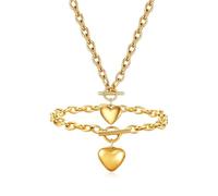TTPSRY Conjunto Corazón Colgante Collar Pulsera Cadena Eslabones Acero Inoxidable Joyería Mujer Elegante Brillante