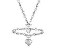 TTPSRY Conjunto Corazón Colgante Collar Pulsera Cadena Eslabones Acero Inoxidable Joyería Mujer Elegante Brillante