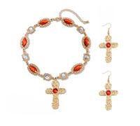 TTPSRY Conjunto Cruz Barroca Collar Pendientes Cristal Ovalado Joyería Elegante Adorno Femenino