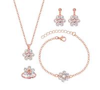 TTPSRY Conjunto de Joyas de Mujer con Perlas Simuladas Collar Pulsera Anillo y Pendientes con Colgante de Flor Joyería Elegante para Ocasiones Especiales