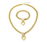 TTPSRY Conjunto Joyas Corazón Colgante Cadena Eslabones Collar Pulsera Acero Inoxidable Cierre Toggle Mujer Elegante