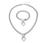 TTPSRY Conjunto Joyas Corazón Colgante Cadena Eslabones Collar Pulsera Acero Inoxidable Cierre Toggle Mujer Elegante