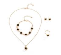 TTPSRY Conjunto Joyas Corazón Cristal Brillante Collar Pulsera Pendientes Anillo Accesorios Mujer Elegante Cadena Dorada Ajustable